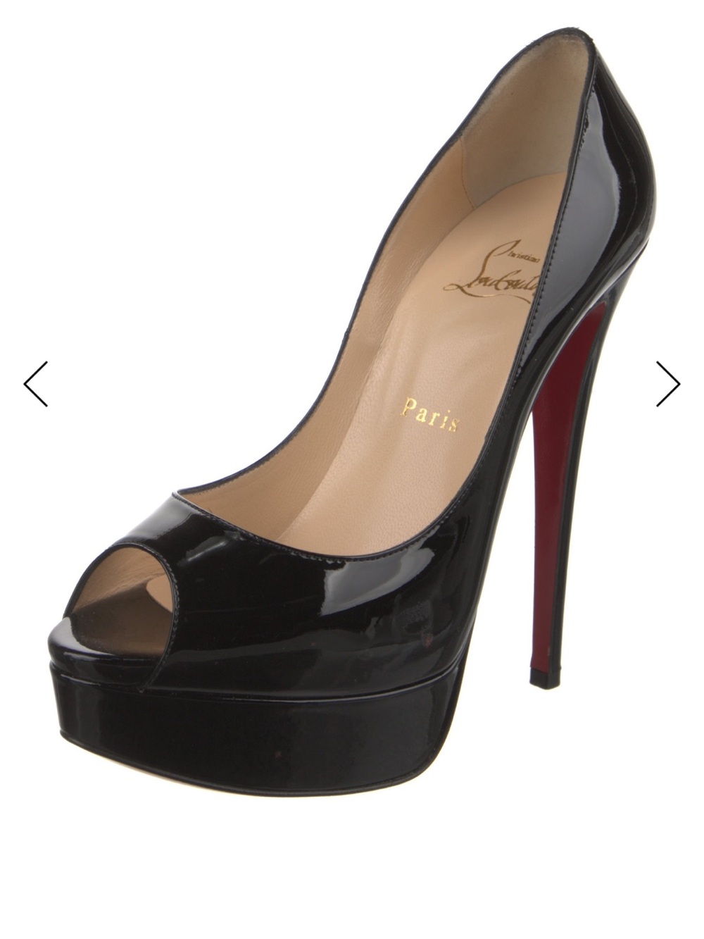 Christian Louboutin Black Patent Peep-Toe Platform Pump with Red Sole